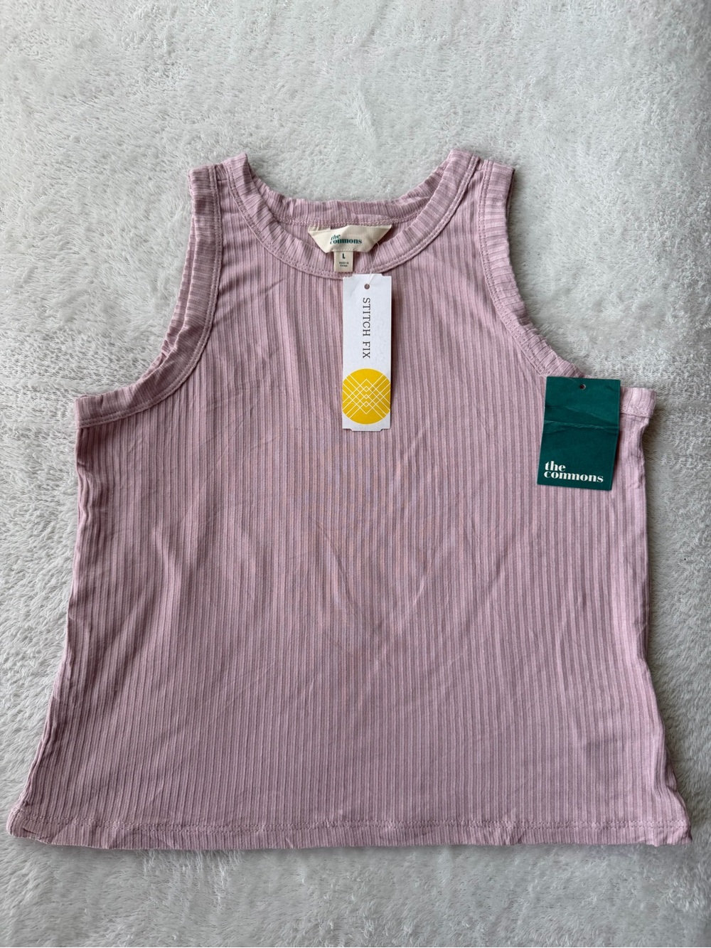The Commons Girls Pink Ribbed Tank Top – Size L – NWT
